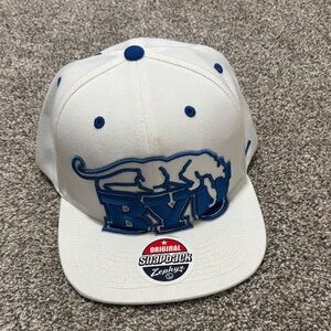 BYU Zephyr White Snapback Hat with Blue COUGAR Logo
